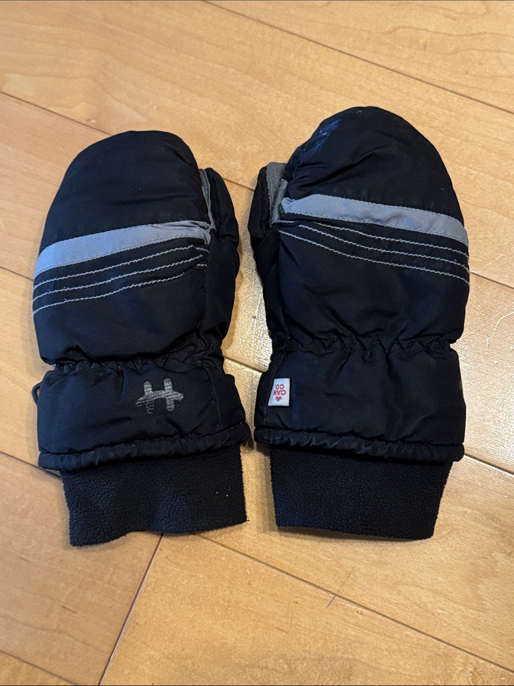 Hot Paws Kids Black Winter Mittens with Grey Stripe